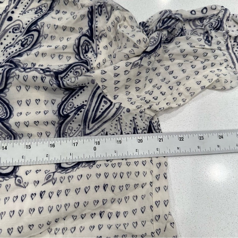Maeve Anthropologie Morgan Heart Fringe Top in Blue Cream Sz XS - Picture 7 of 8